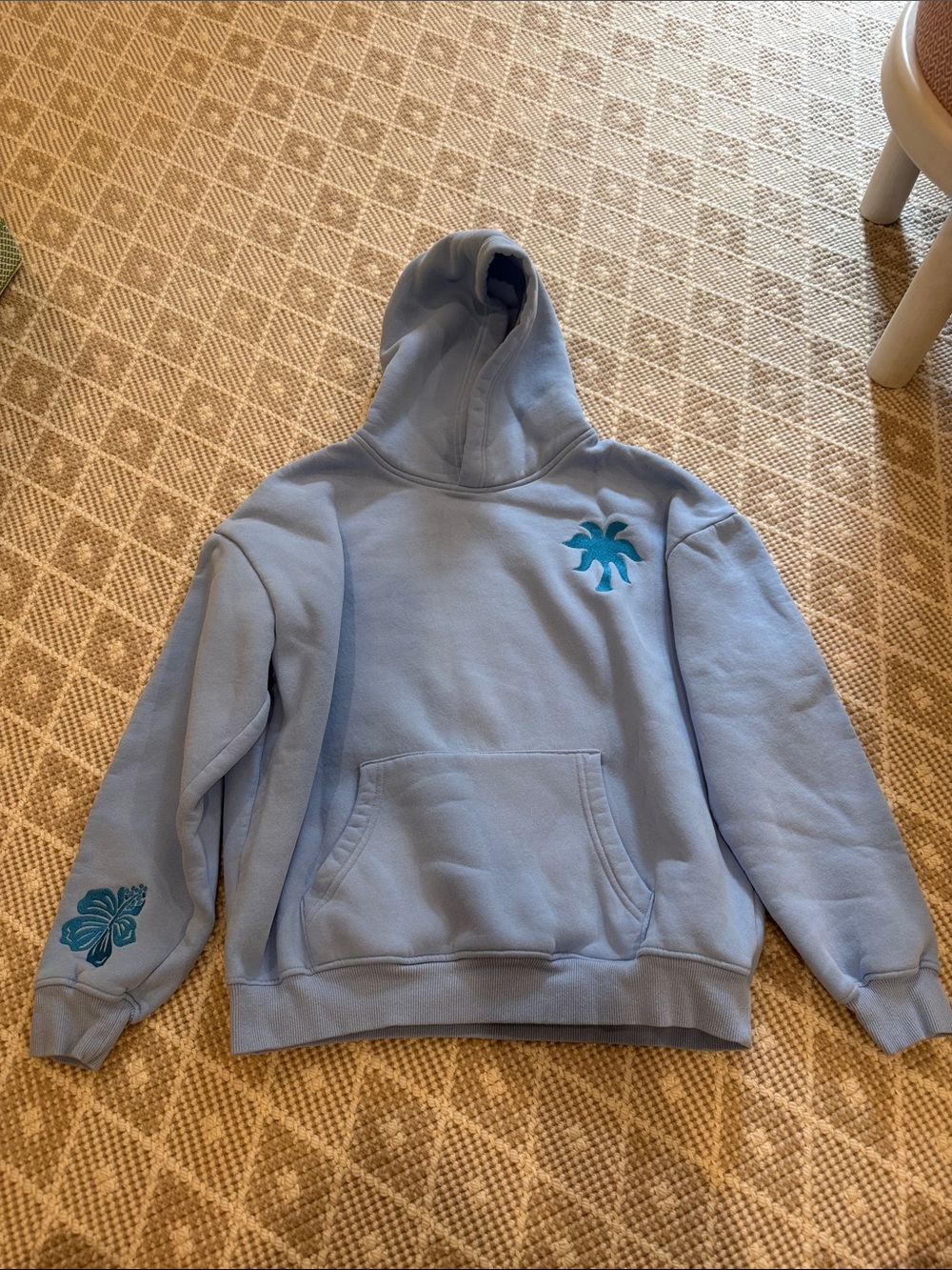 Light Blue PINK Palm Puff Pullover Hoodie